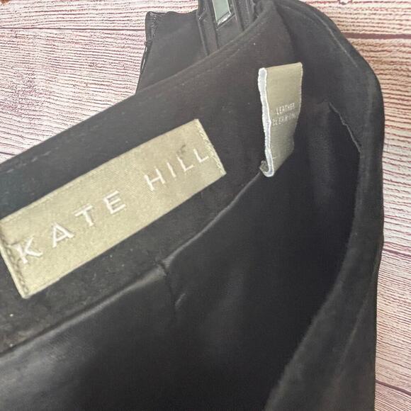 Kate Hill 100% Leather Black Suede Wester Rodeo Midi Kick Pleat Skirt Size 8 - Picture 7 of 7